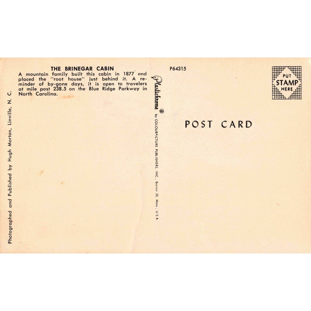 Vintage The Brinegar Cabin Blue Ridge Parkway North Carolina Postcard P64315 - Picture 2 of 2